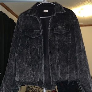 Corded Black Button Up Jacket, Size Large